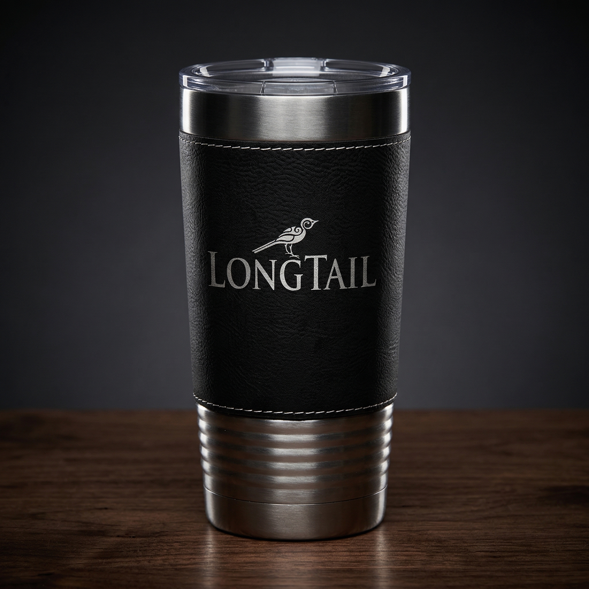 Polar Camel 20 oz. Black/Silver Leatherette Grip Tumbler with Standard Lid