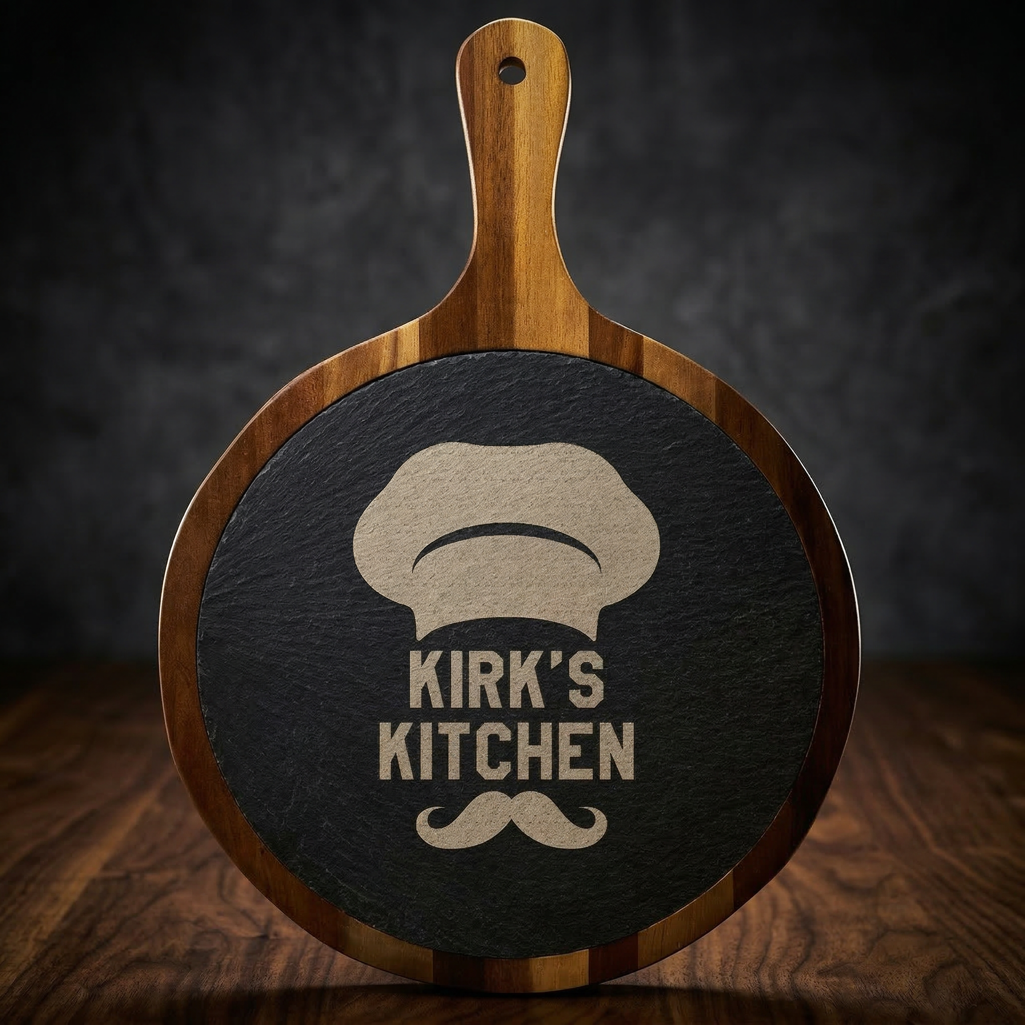 10 1/2" x 14 1/2" Round Acacia Wood/Slate Serving Board with Handle