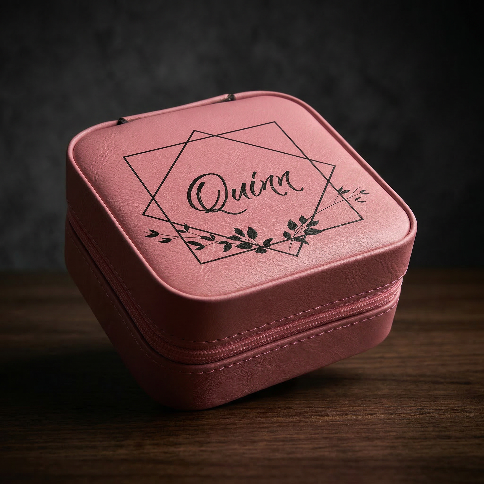 4" X 4" Pink Laserable Leatherette Travel Jewelry Box with Black Lining