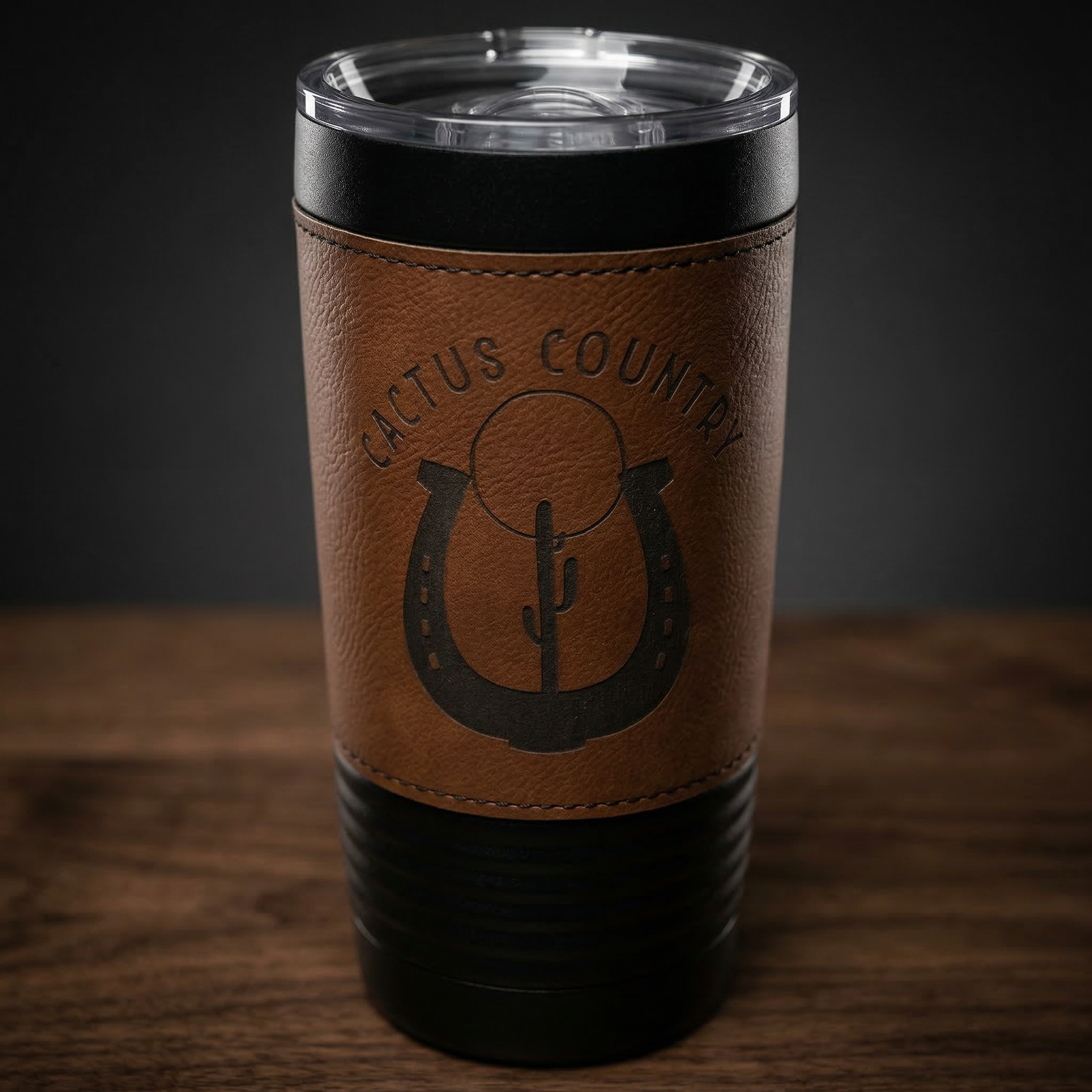 Polar Camel 20 oz. Black with Rawhide Leatherette Tumbler with Slider Lid