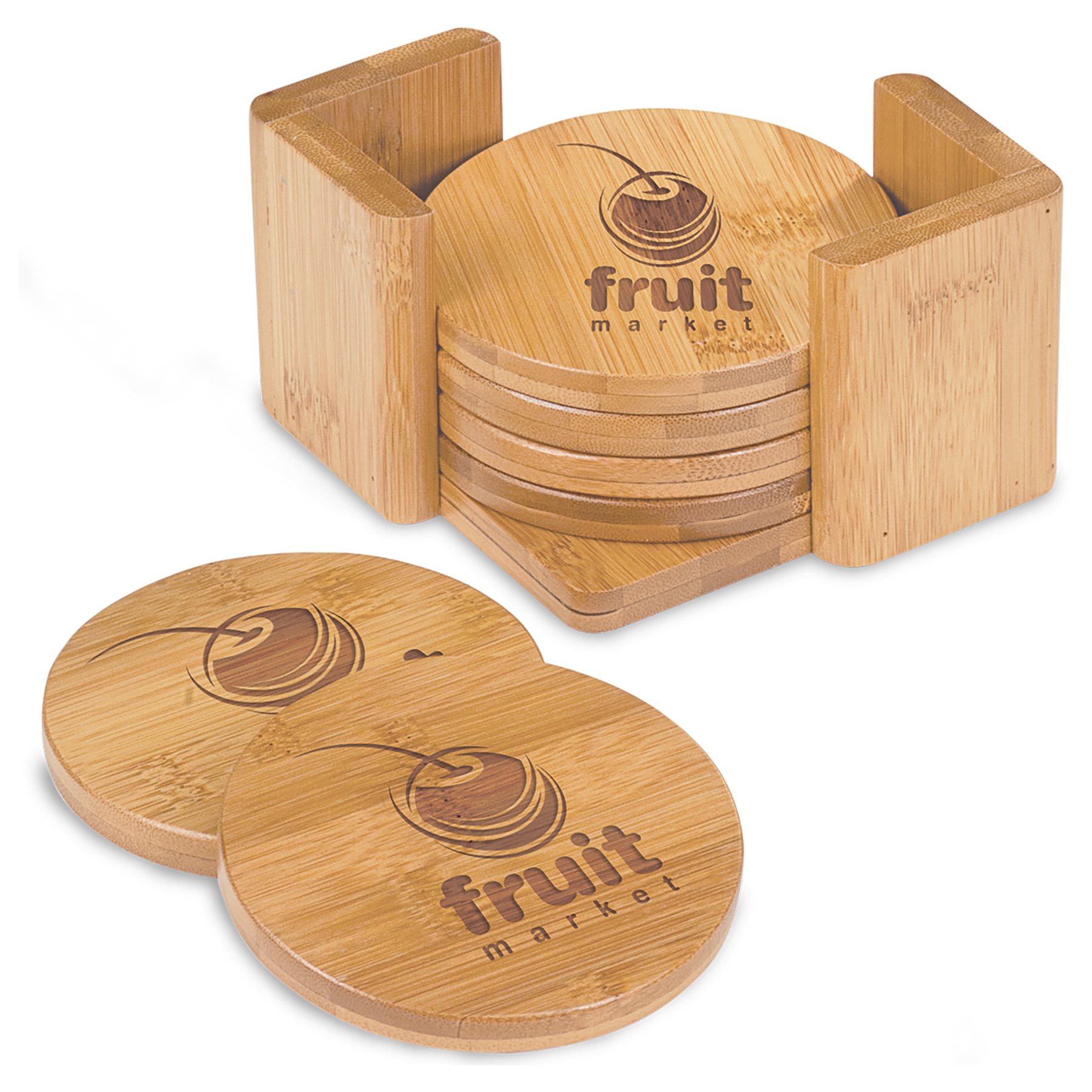 3 3/4" Bamboo Round 6-Coaster Set with Holder